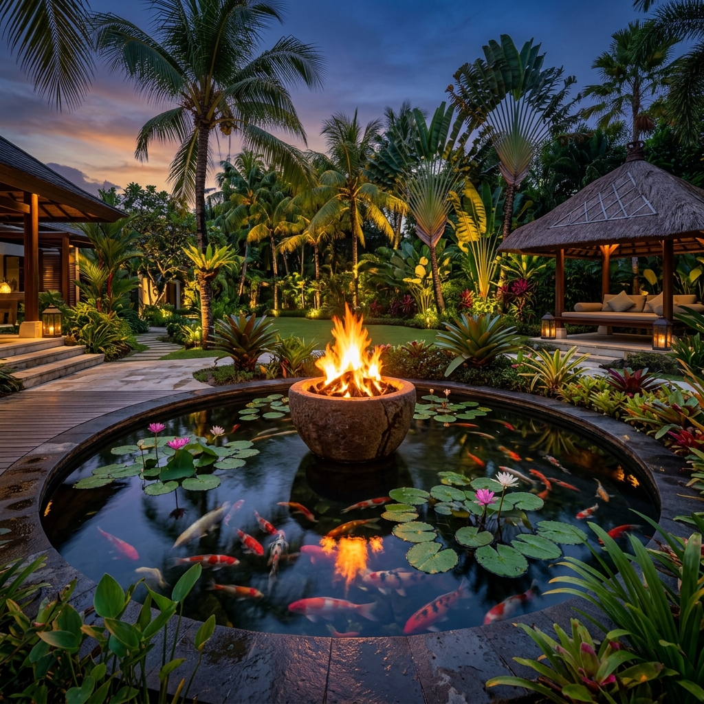 สวนน้ำหรูสไตล์ไฟและน้ำ Fire and Water Pond
